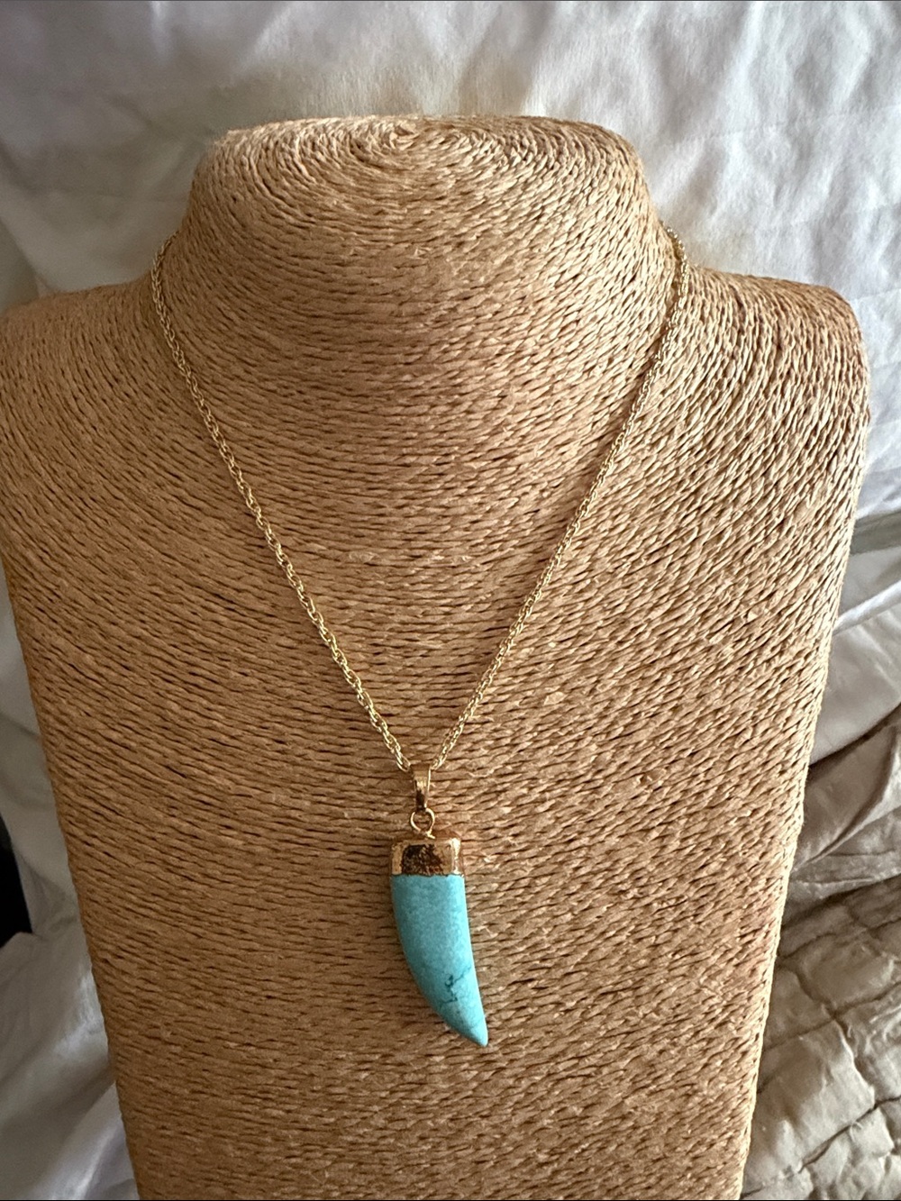 Turquoise horn gold plated on a gold filled chain